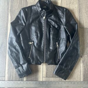 bebe Black Faux Leather Moto Jacket with Zip Pockets